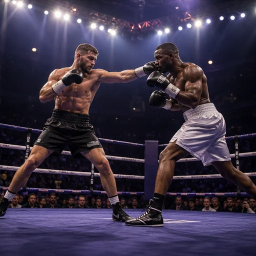 Boxing ring on fight night